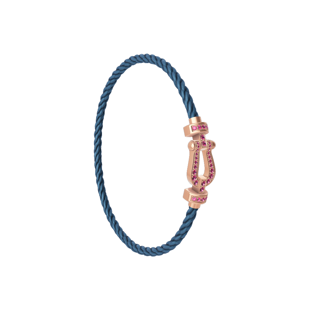 FRED FORCE 10 BRACELET Stainless steel and gold plating PINK GOLD AND PINK SAPPHIRES MEDIUM MODEL
