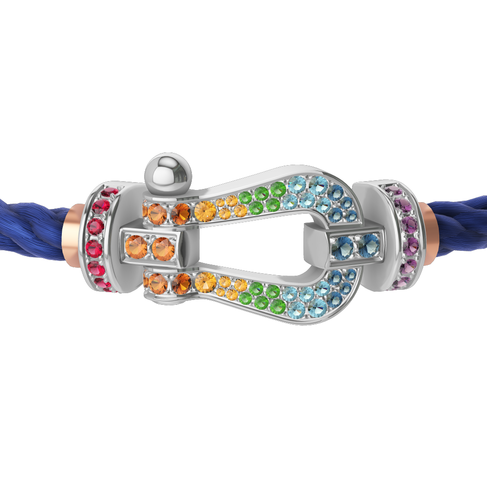 FRED FORCE 10 BRACELET Stainless steel and gold plating WHITE GOLD AND COLORED STONES LARGE MODEL