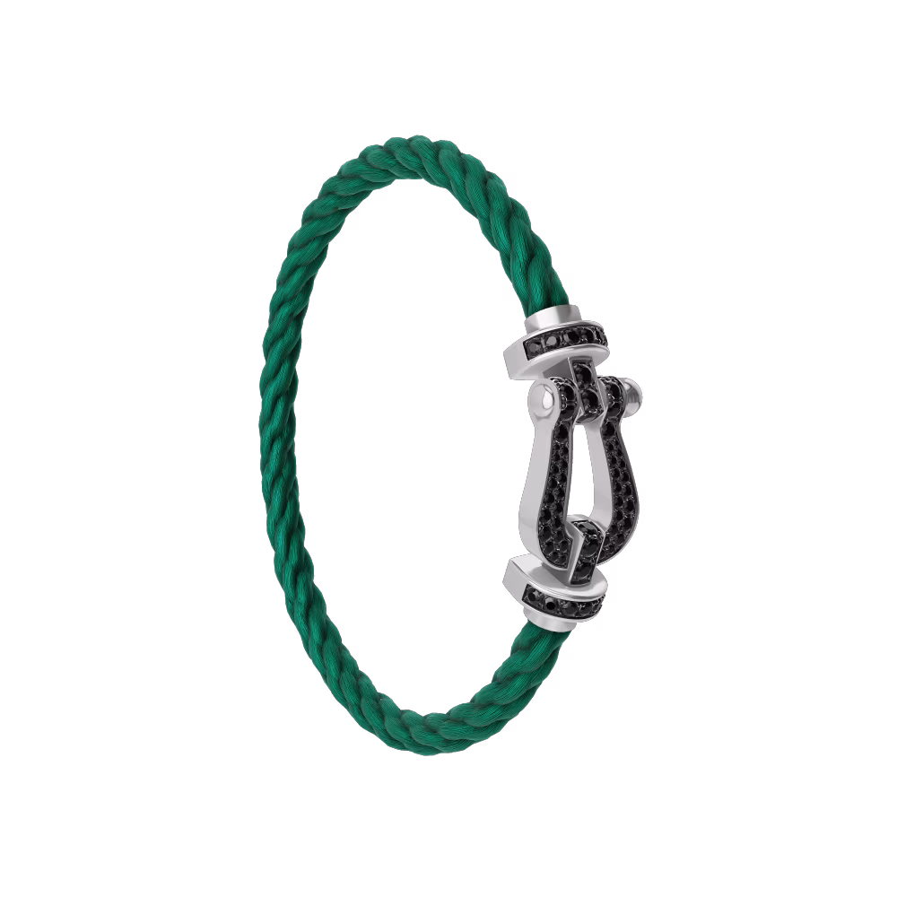 FRED FORCE 10 BRACELET Stainless steel and gold plating WHITE GOLD AND BLACK DIAMONDS LARGE MODEL