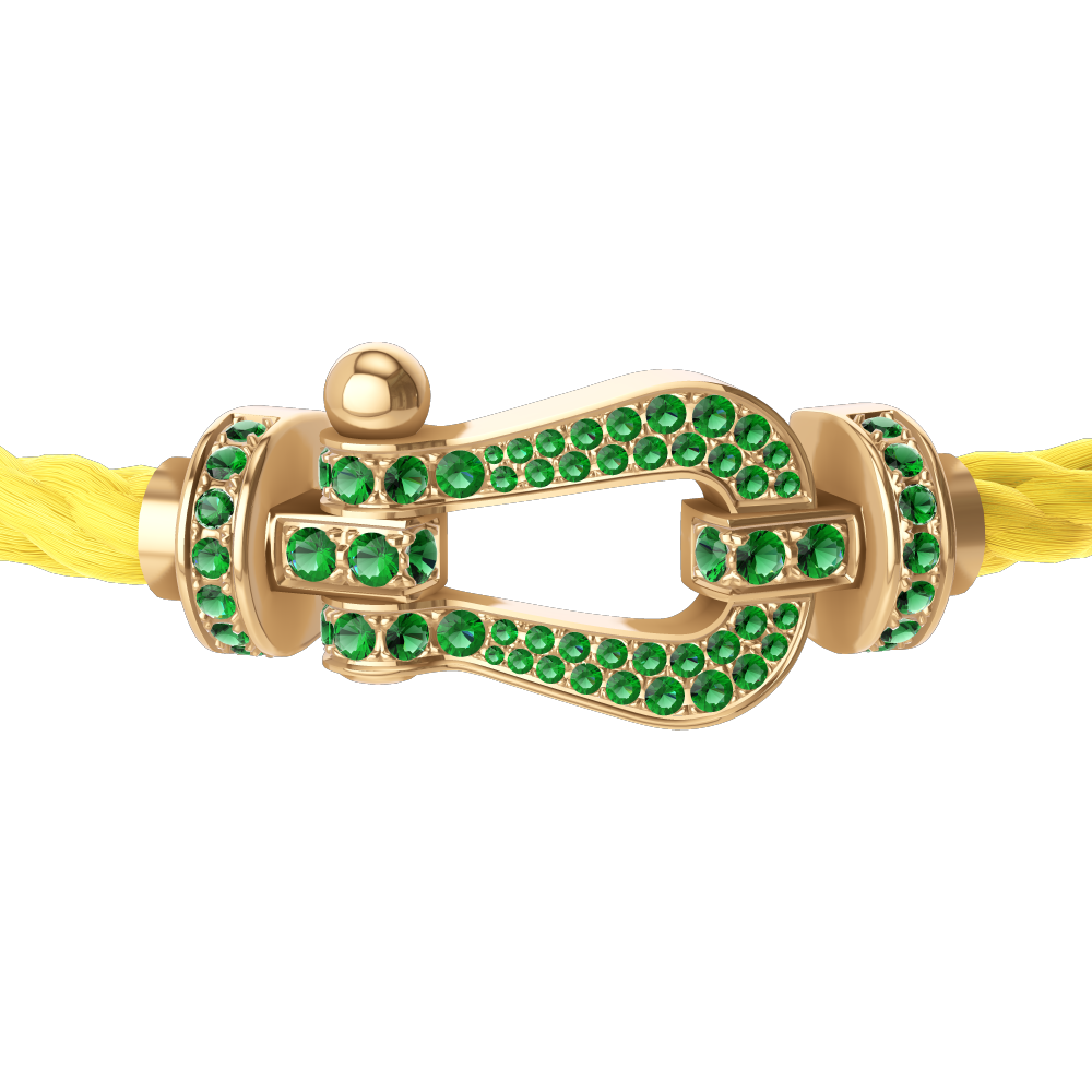 FRED FORCE 10 BRACELET Stainless steel and gold plating YELLOW GOLD AND EMERALDS LARGE MODEL