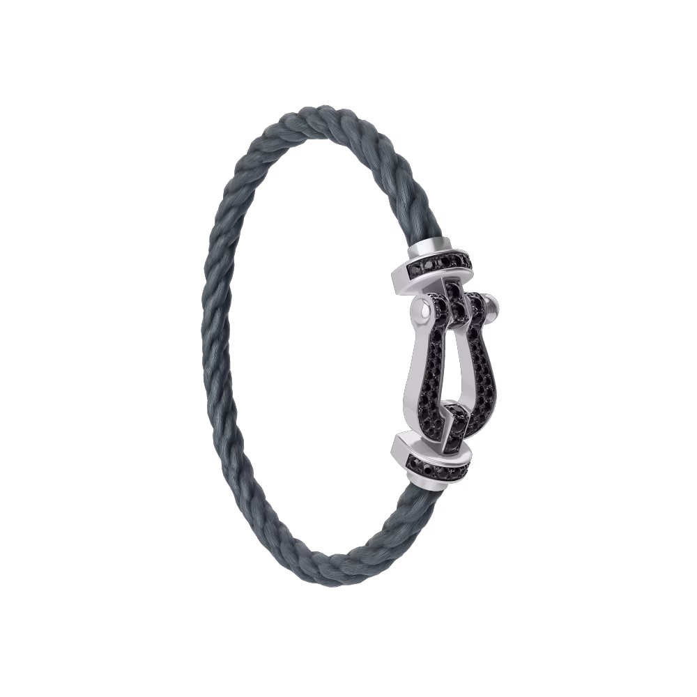 FRED FORCE 10 BRACELET Stainless steel and gold plating WHITE GOLD AND BLACK DIAMONDS LARGE MODEL