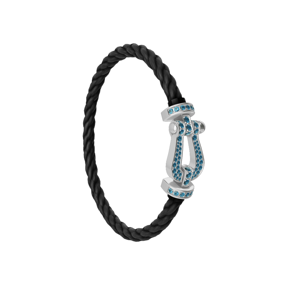 FRED FORCE 10 BRACELET LARGE MODEL Stainless steel and gold plating WHITE GOLD BLUE TOPAZ PAVED