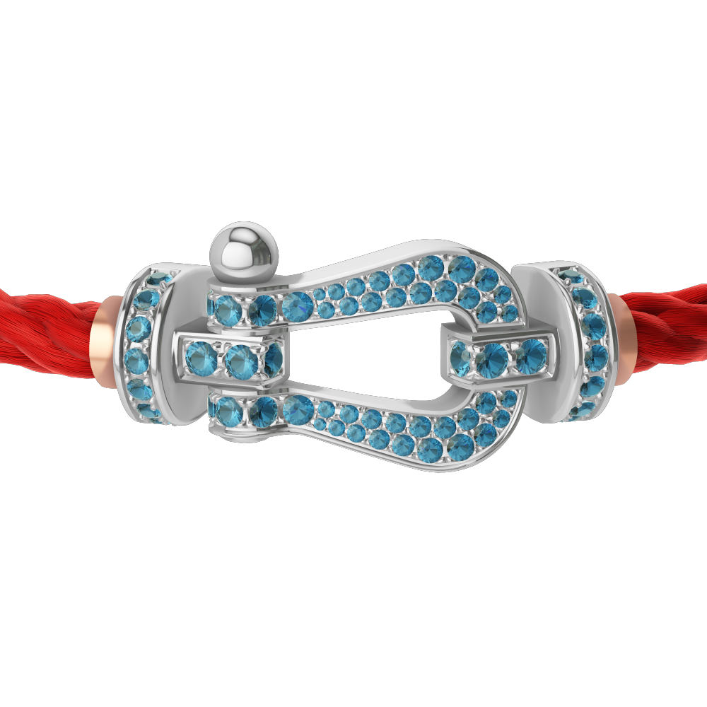 FRED FORCE 10 BRACELET LARGE MODEL Stainless steel and gold plating WHITE GOLD BLUE TOPAZ PAVED