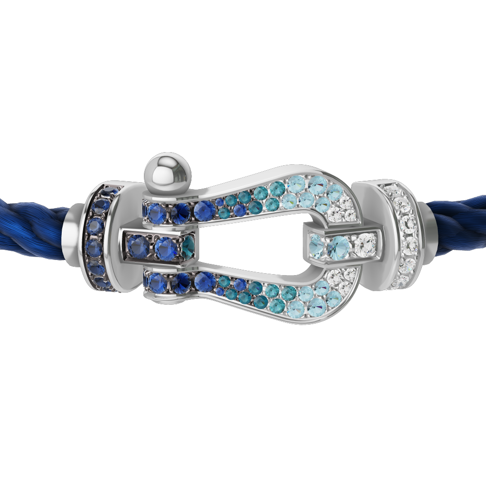 FRED FORCE 10 BRACELET LARGE MODEL Stainless steel and gold plating WHITE GOLD DIAMOND PAVED AND COLORED STONES