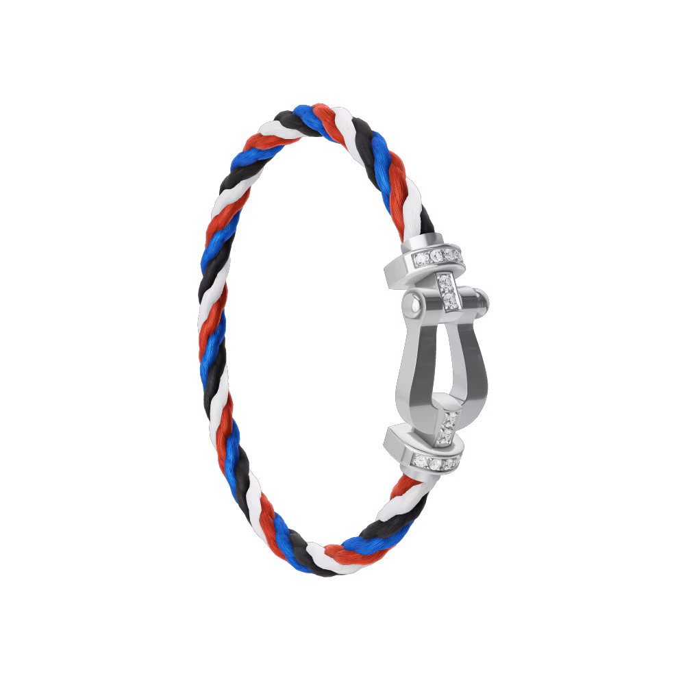 FRED FORCE 10 BRACELET Stainless steel and gold plating WHITE GOLD AND DIAMONDS LARGE MODEL