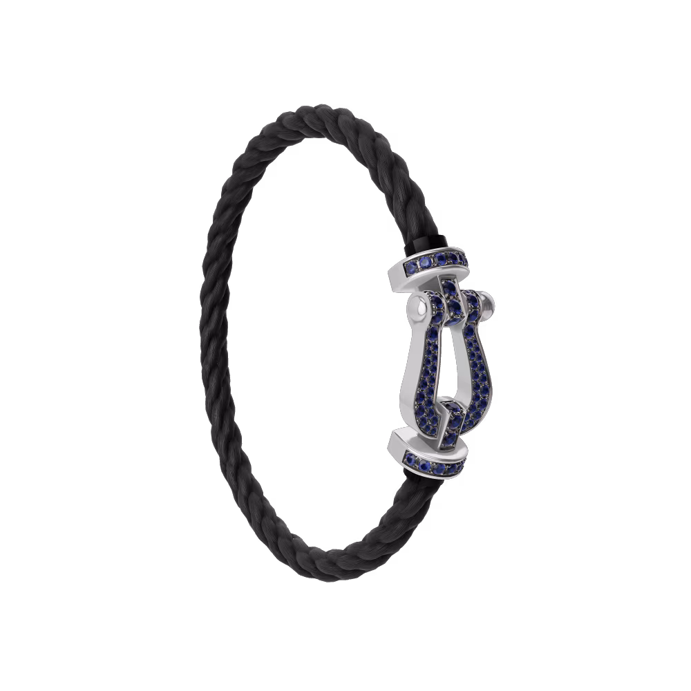 FRED FORCE 10 BRACELET Stainless steel and gold plating WHITE GOLD AND BLUE SAPPHIRES LARGE MODEL