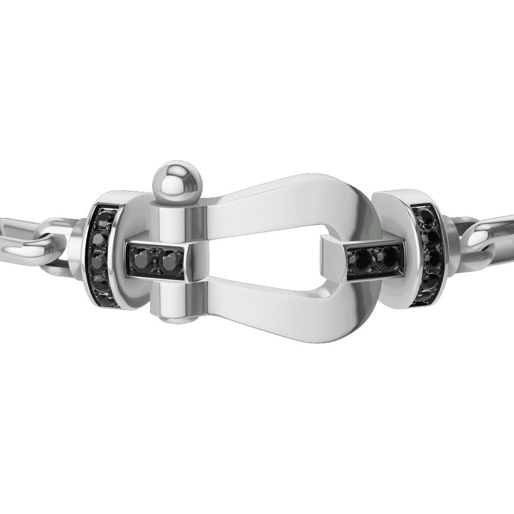 FRED FORCE 10 BRACELET Stainless steel and gold plating WHITE GOLD AND BLACK DIAMONDS LARGE MODEL