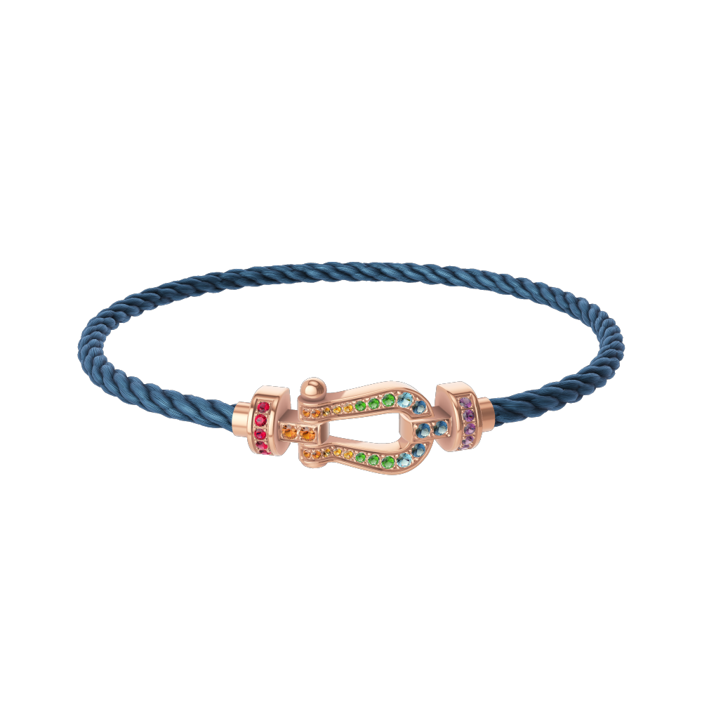 FRED FORCE 10 BRACELET Stainless steel and gold plating PINK GOLD AND COLORED STONES MEDIUM MODEL