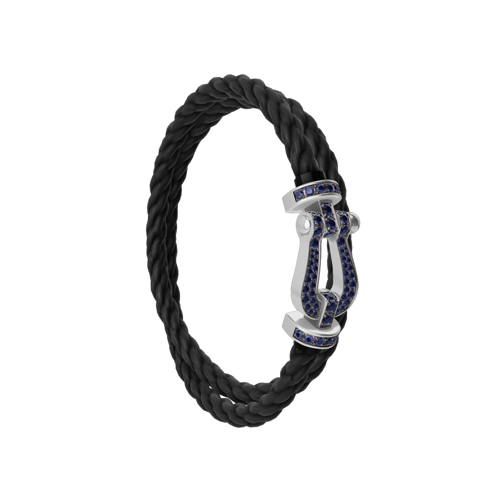 FRED FORCE 10 BRACELET Stainless steel and gold plating WHITE GOLD AND BLUE SAPPHIRES LARGE MODEL