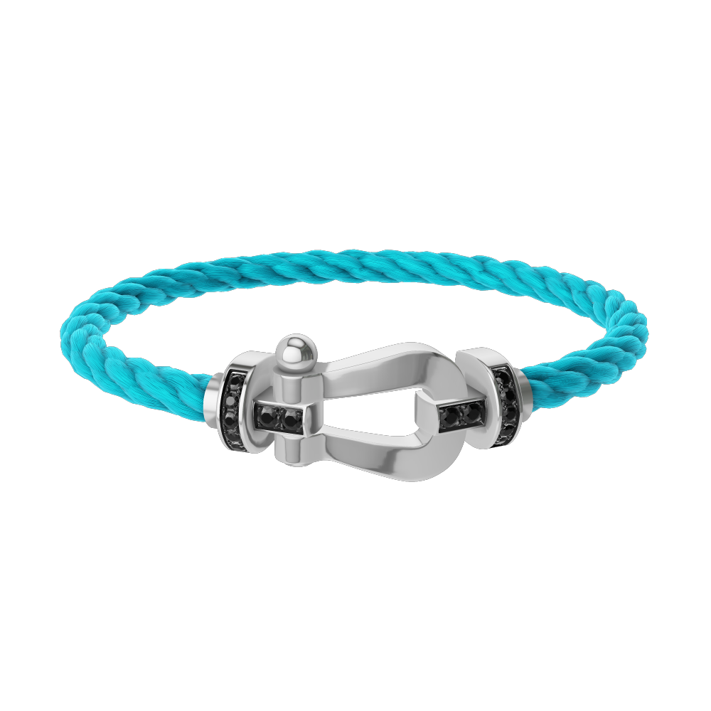 FRED FORCE 10 BRACELET Stainless steel and gold plating WHITE GOLD AND BLACK DIAMONDS LARGE MODEL