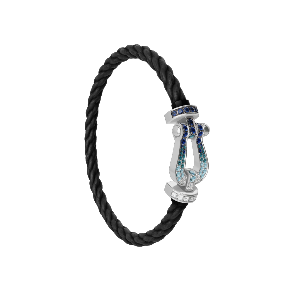 FRED FORCE 10 BRACELET LARGE MODEL Stainless steel and gold plating WHITE GOLD DIAMOND PAVED AND COLORED STONES