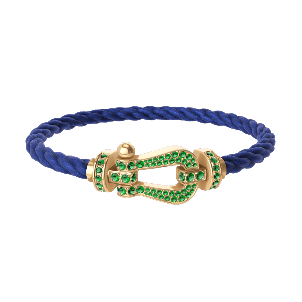FRED FORCE 10 BRACELET Stainless steel and gold plating YELLOW GOLD AND EMERALDS LARGE MODEL