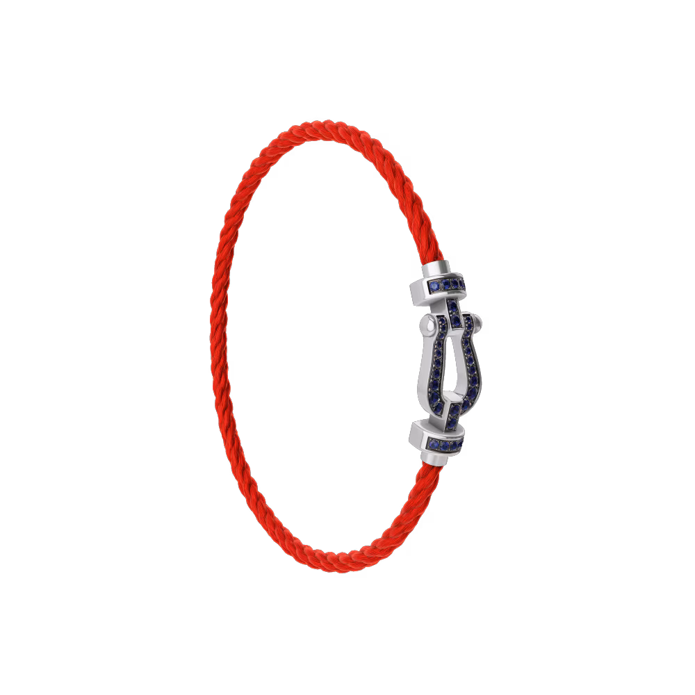 FRED FORCE 10 BRACELET Stainless steel and gold plating WHITE GOLD AND BLUE SAPPHIRES MEDIUM MODEL