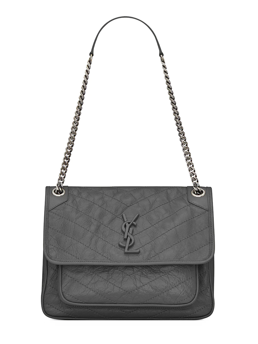 Niki Medium Chain Bag Crinkled Vintage Leather in Storm