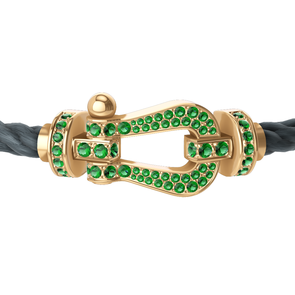 FRED FORCE 10 BRACELET Stainless steel and gold plating YELLOW GOLD AND EMERALDS LARGE MODEL
