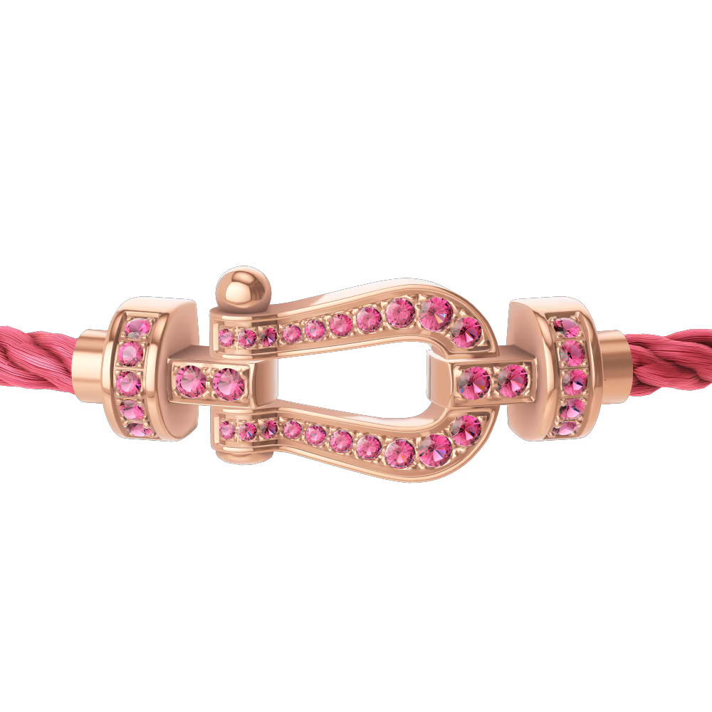 FRED FORCE 10 BRACELET Stainless steel and gold plating PINK GOLD AND PINK SAPPHIRES MEDIUM MODEL