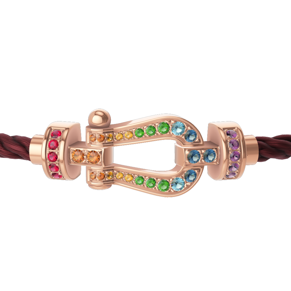 FRED FORCE 10 BRACELET Stainless steel and gold plating PINK GOLD AND COLORED STONES MEDIUM MODEL