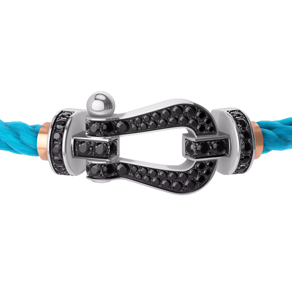 FRED FORCE 10 BRACELET Stainless steel and gold plating WHITE GOLD AND BLACK DIAMONDS LARGE MODEL