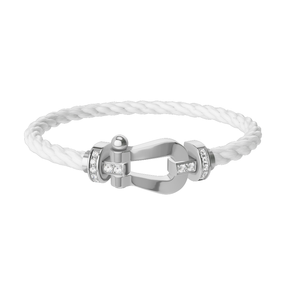 FRED FORCE 10 BRACELET Stainless steel and gold plating WHITE GOLD AND DIAMONDS LARGE MODEL