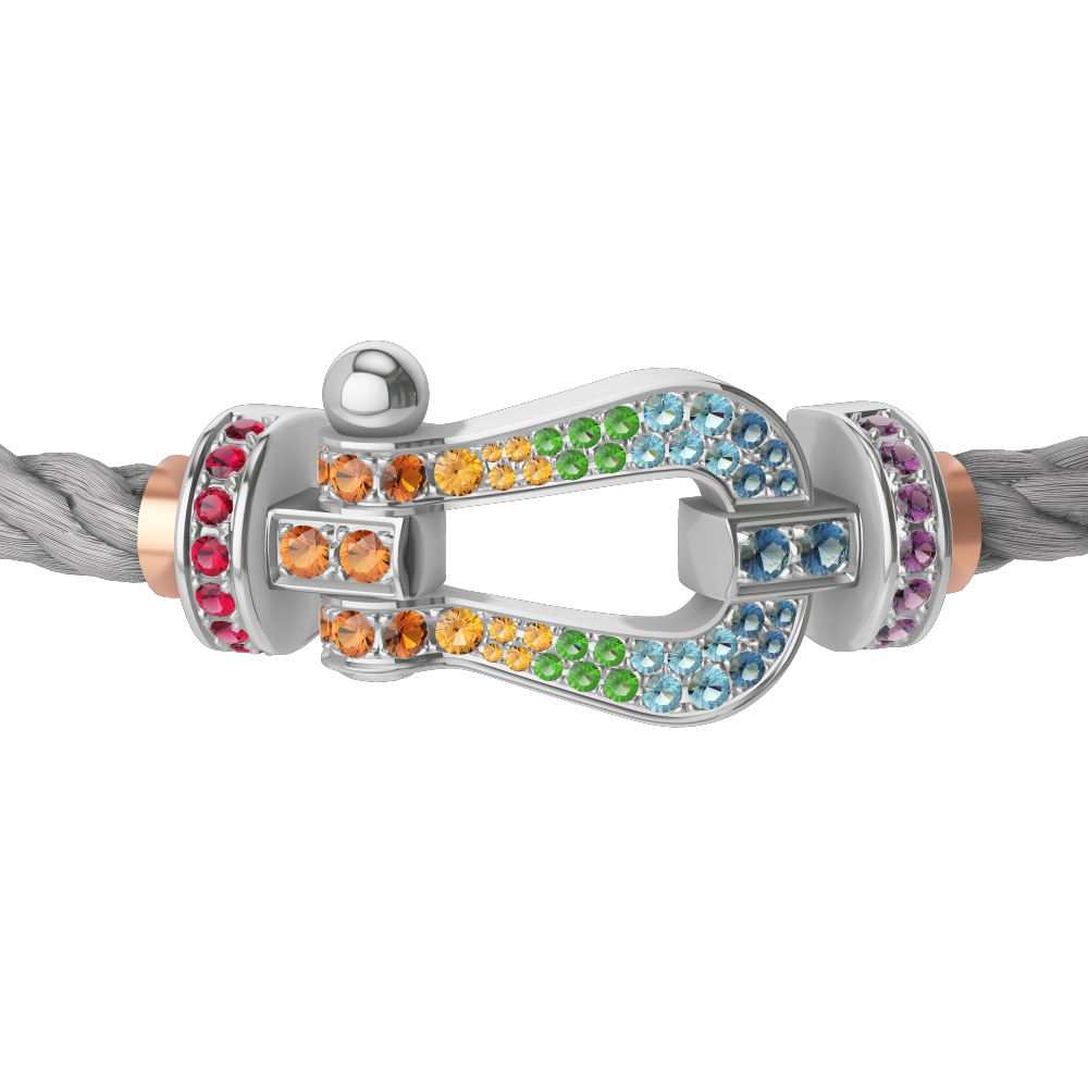 FRED FORCE 10 BRACELET Stainless steel and gold plating WHITE GOLD AND COLORED STONES LARGE MODEL