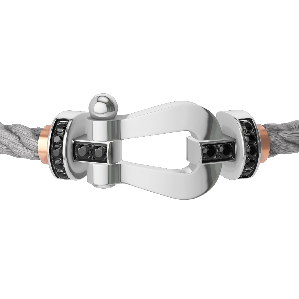 FRED FORCE 10 BRACELET Stainless steel and gold plating WHITE GOLD AND BLACK DIAMONDS LARGE MODEL