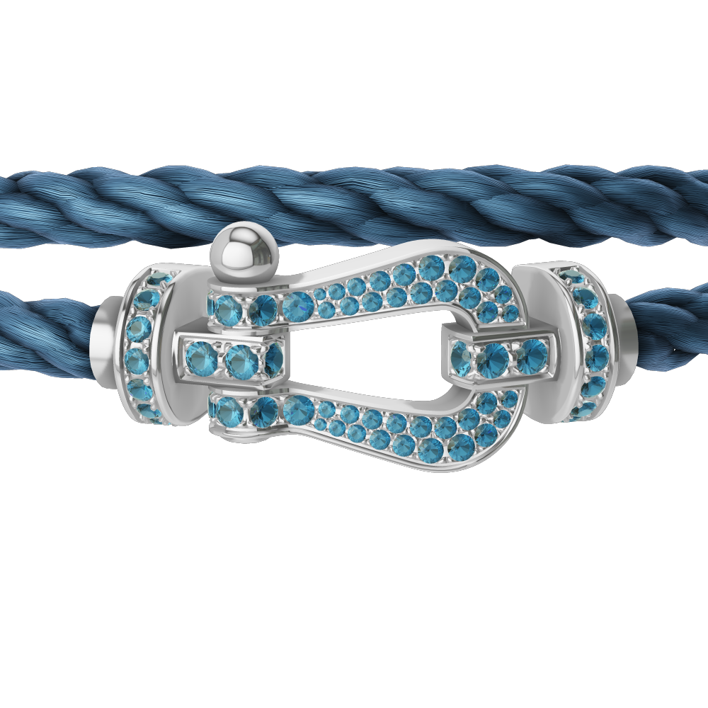 FRED FORCE 10 BRACELET LARGE MODEL Stainless steel and gold plating WHITE GOLD BLUE TOPAZ PAVED