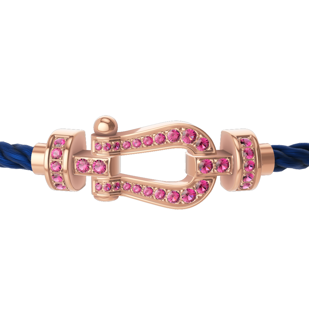 FRED FORCE 10 BRACELET Stainless steel and gold plating PINK GOLD AND PINK SAPPHIRES MEDIUM MODEL
