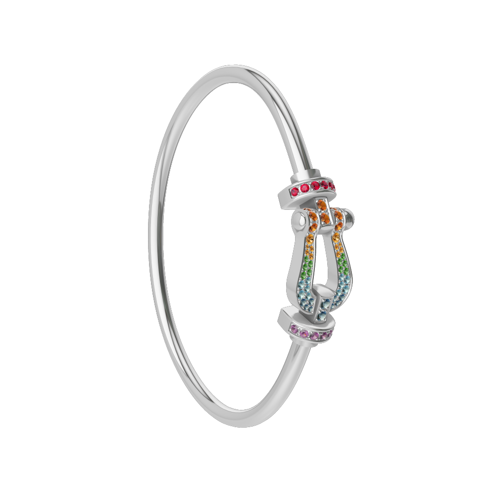 FRED FORCE 10 BRACELET Stainless steel and gold plating WHITE GOLD AND COLORED STONES LARGE MODEL