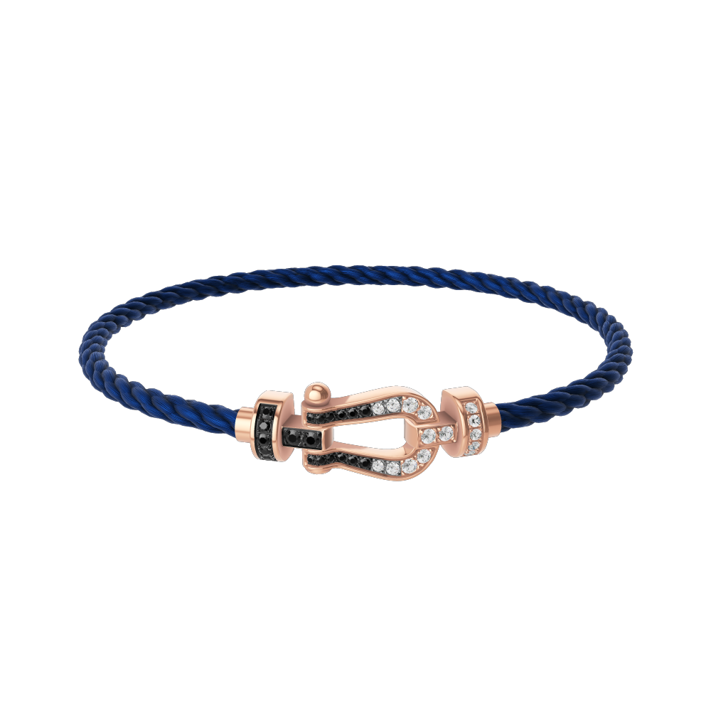 FRED FORCE 10 BRACELET Stainless steel and gold plating PINK GOLD AND BLACK AND WHITE DIAMONDS MEDIUM MODEL