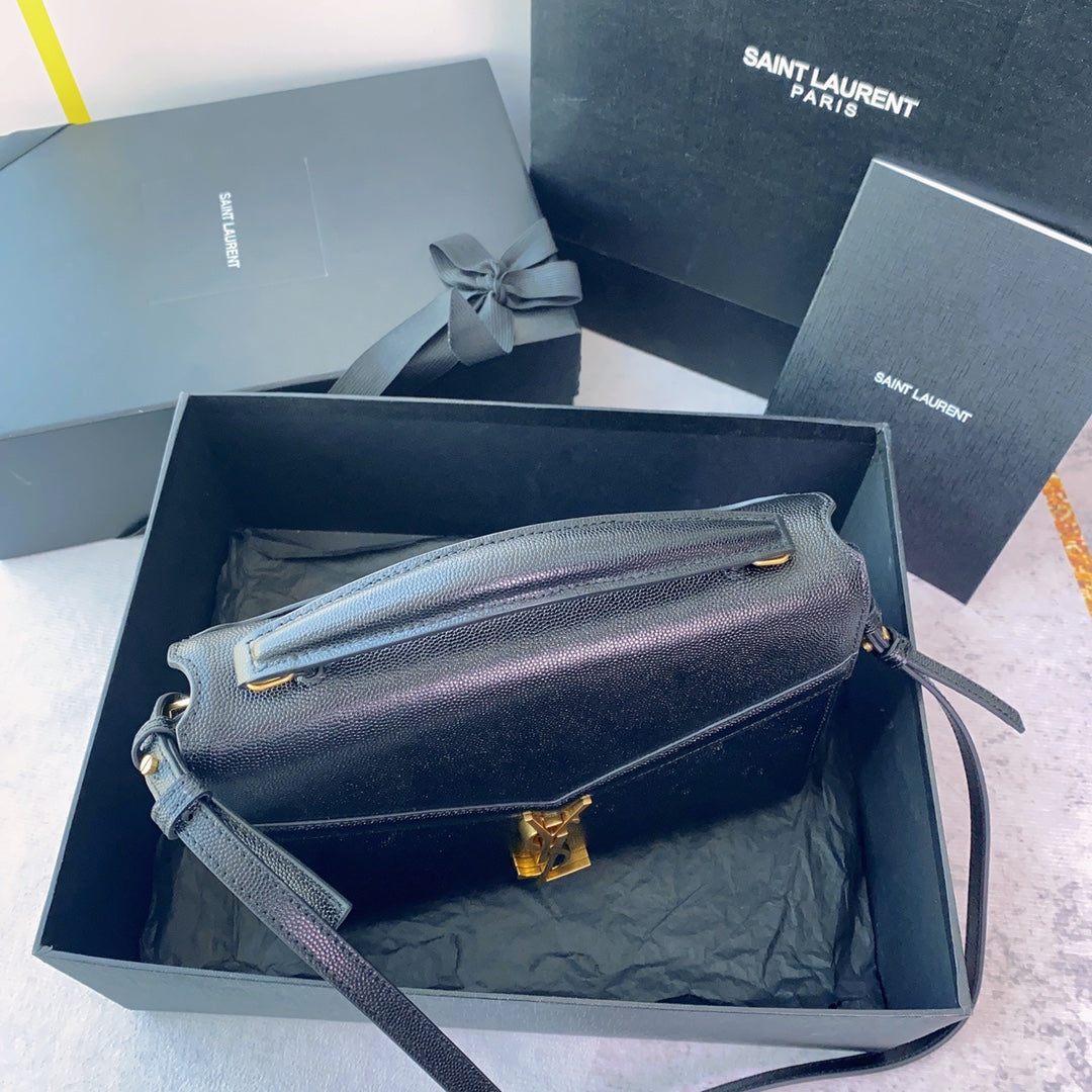 YSL Cassandra Medium Top Handle Bag in Grain Poudre Embossed Leather