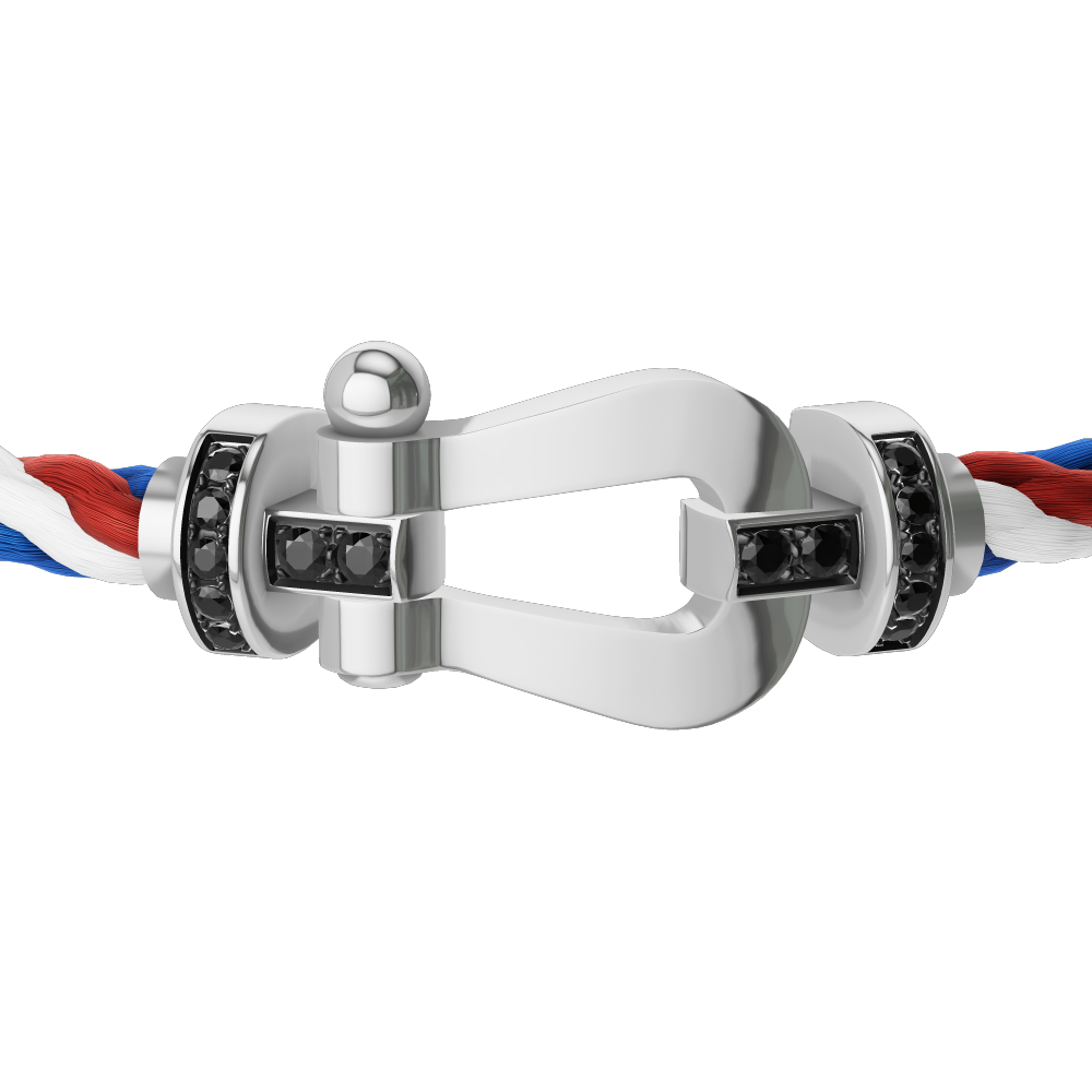 FRED FORCE 10 BRACELET Stainless steel and gold plating WHITE GOLD AND BLACK DIAMONDS LARGE MODEL