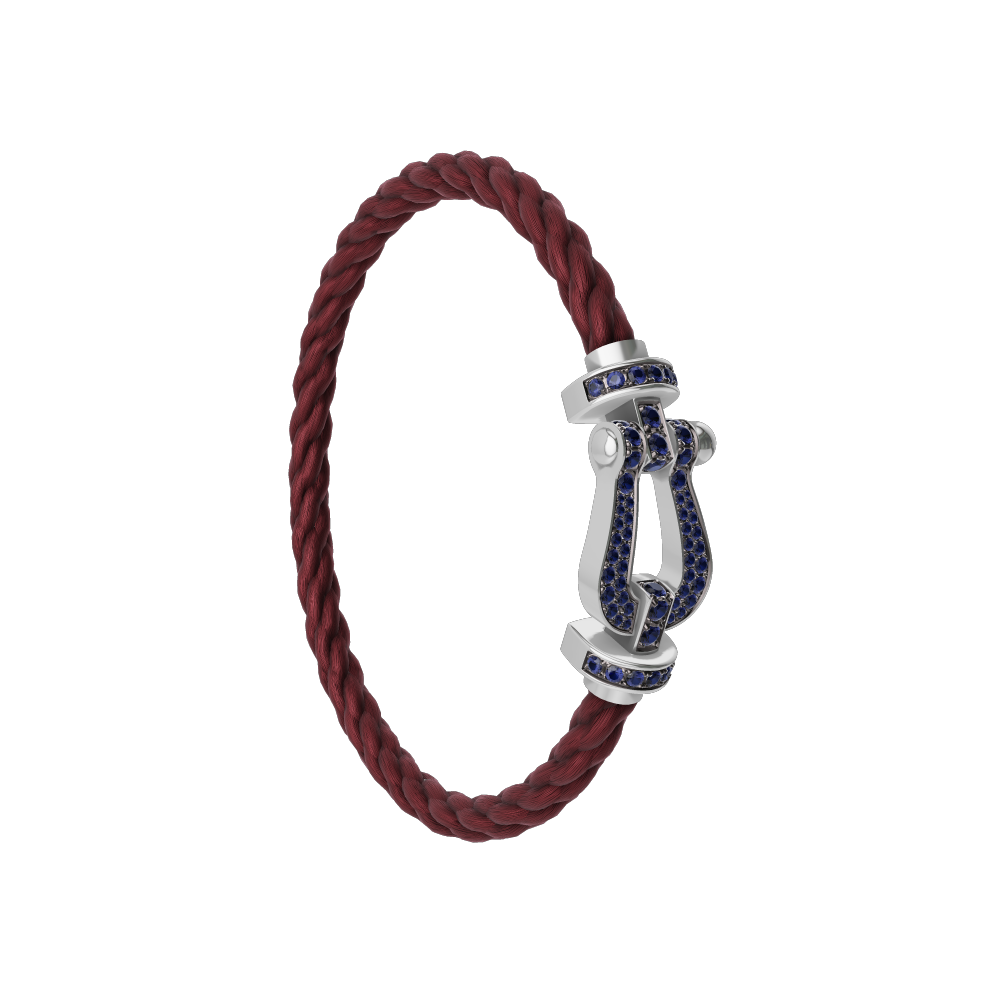 FRED FORCE 10 BRACELET Stainless steel and gold plating WHITE GOLD AND BLUE SAPPHIRES LARGE MODEL