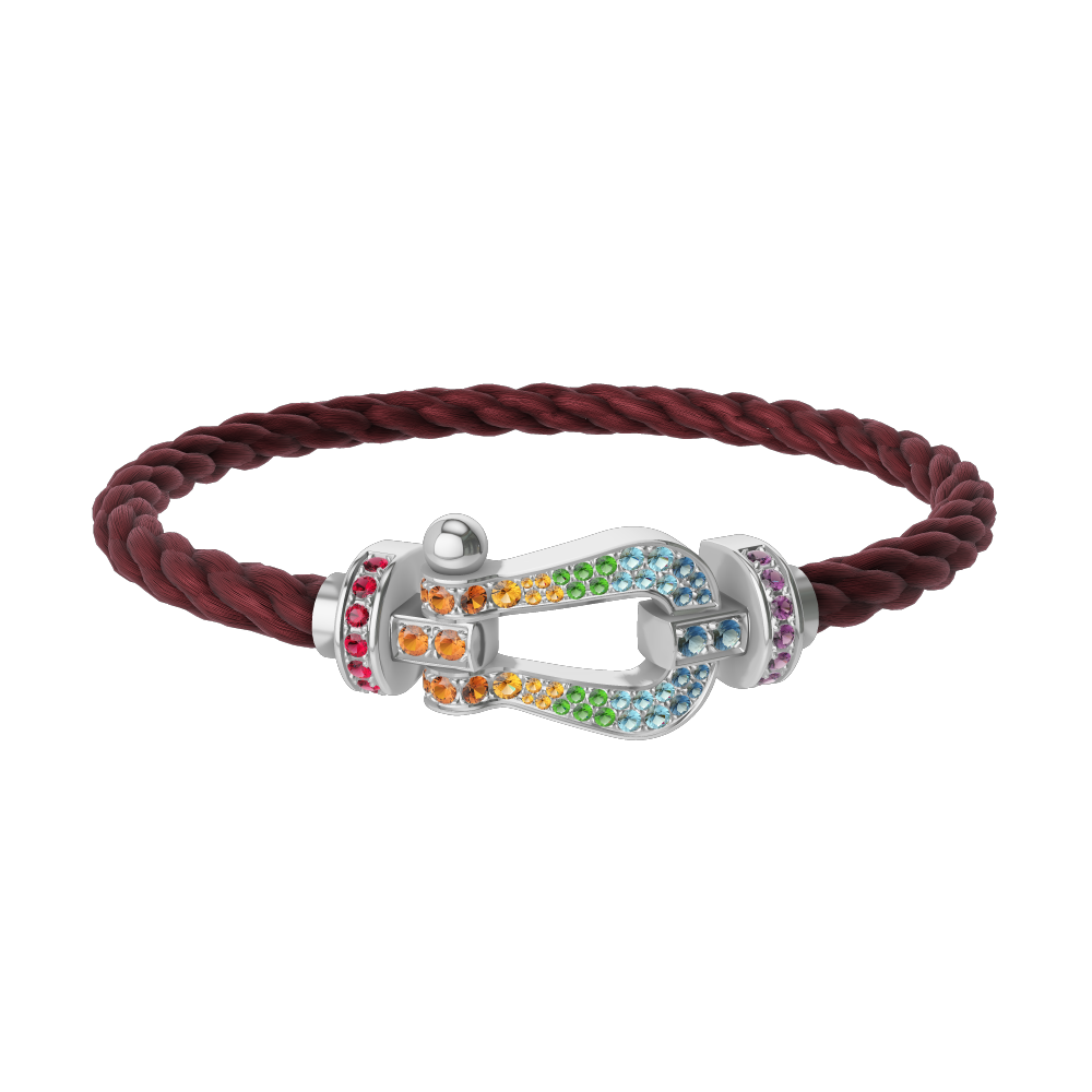 FRED FORCE 10 BRACELET Stainless steel and gold plating WHITE GOLD AND COLORED STONES LARGE MODEL