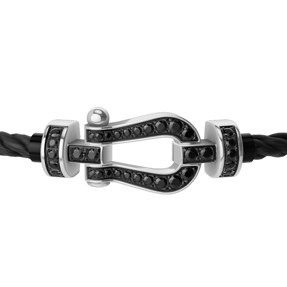 FRED FORCE 10 BRACELET Stainless steel and gold plating WHITE GOLD AND BLACK DIAMONDS MEDIUM MODE