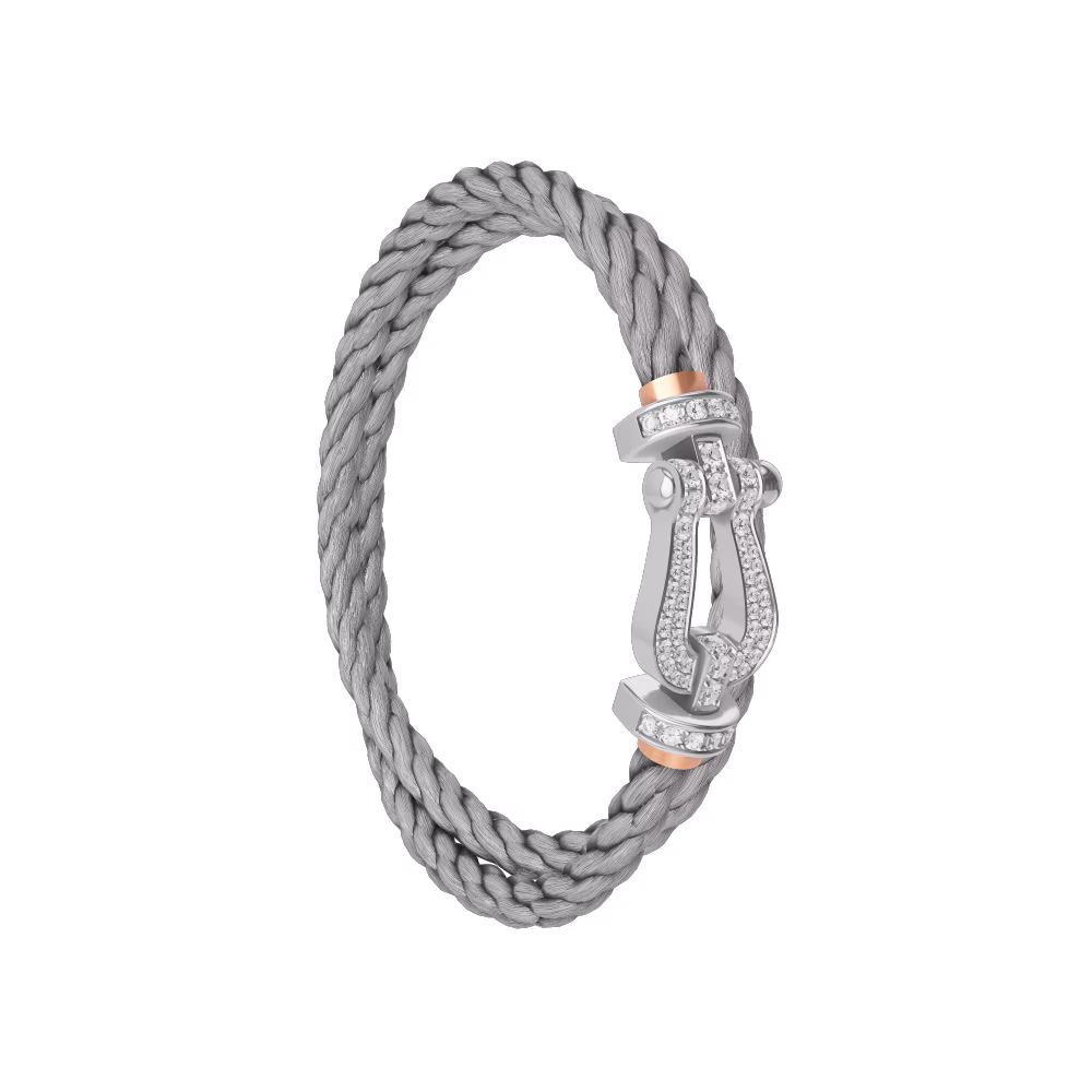 FRED FORCE 10 BRACELET Stainless steel and gold plating WHITE GOLD AND DIAMONDS LARGE MODEL