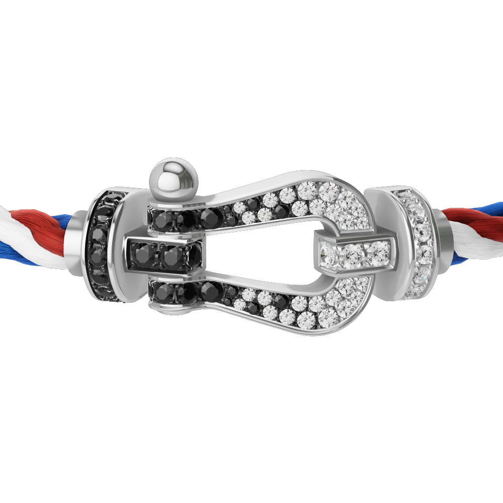 FRED FORCE 10 BRACELET Stainless steel and gold plating WHITE GOLD AND BLACK AND WHITE DIAMONDS LARGE MODEL