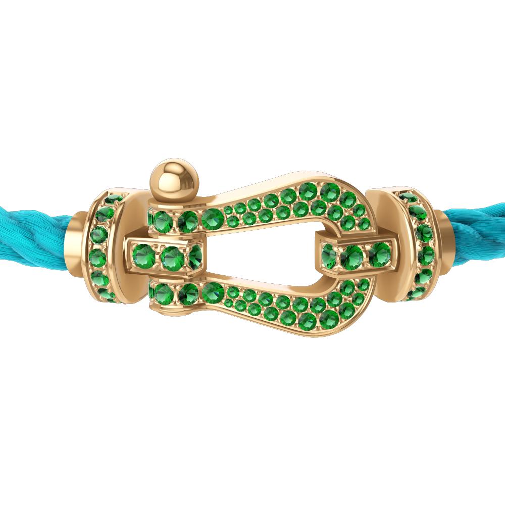 FRED FORCE 10 BRACELET Stainless steel and gold plating YELLOW GOLD AND EMERALDS LARGE MODEL
