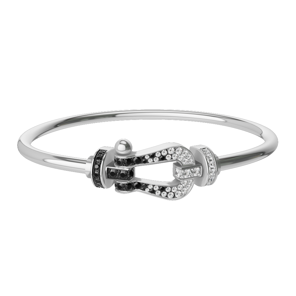 FRED FORCE 10 BRACELET Stainless steel and gold plating WHITE GOLD AND BLACK AND WHITE DIAMONDS LARGE MODEL