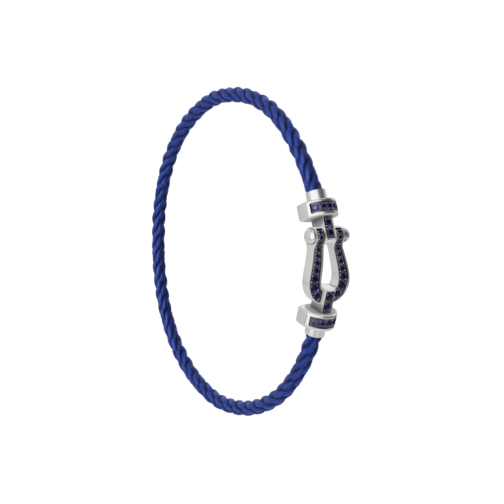 FRED FORCE 10 BRACELET Stainless steel and gold plating WHITE GOLD AND BLUE SAPPHIRES MEDIUM MODEL