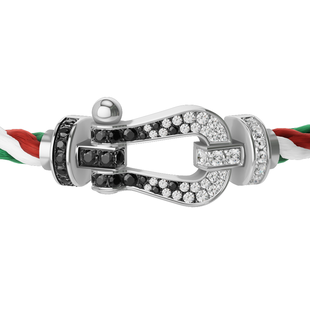 FRED FORCE 10 BRACELET Stainless steel and gold plating WHITE GOLD AND BLACK AND WHITE DIAMONDS LARGE MODEL