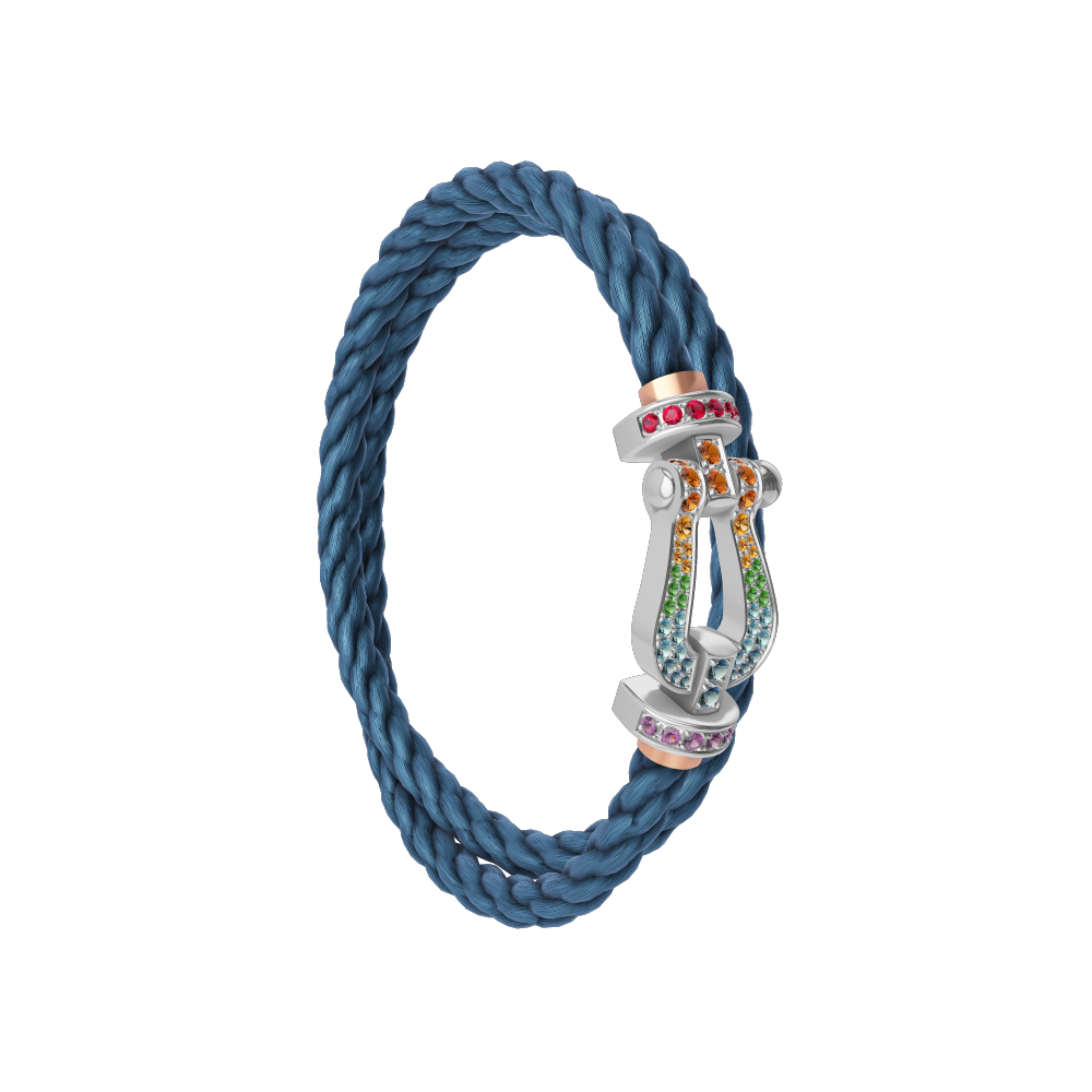 FRED FORCE 10 BRACELET Stainless steel and gold plating WHITE GOLD AND COLORED STONES LARGE MODEL