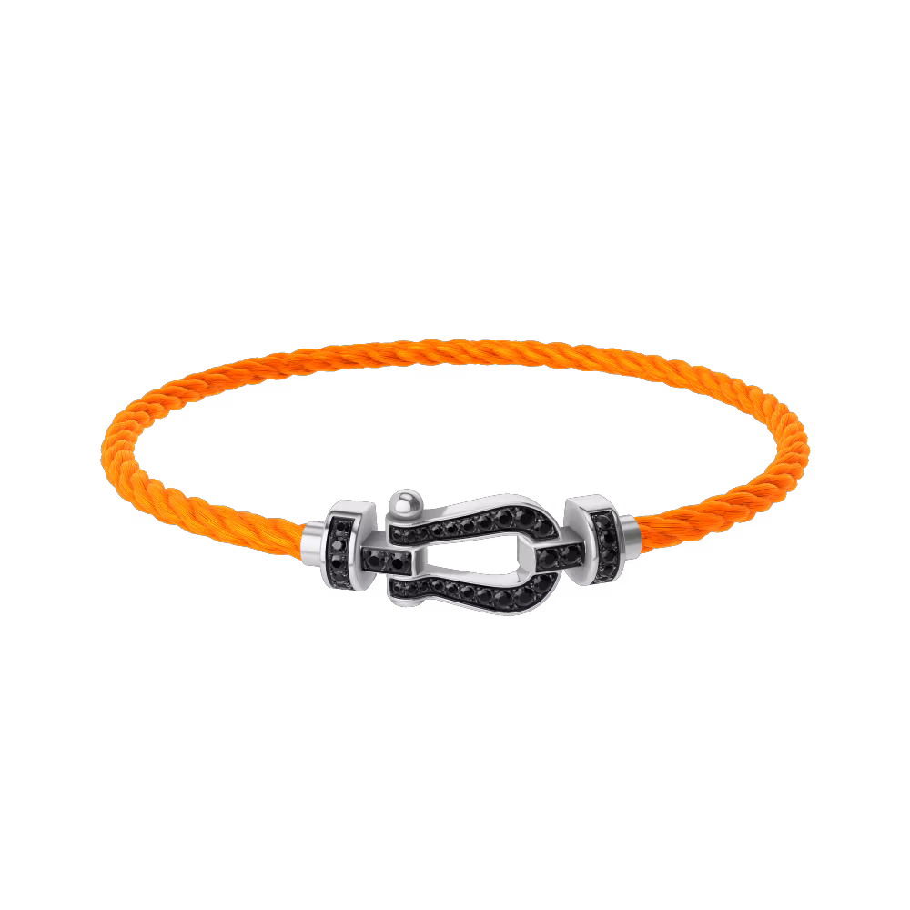 FRED FORCE 10 BRACELET Stainless steel and gold plating WHITE GOLD AND BLACK DIAMONDS MEDIUM MODEL