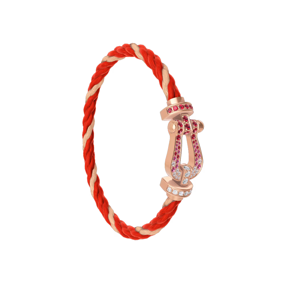 FRED FORCE 10 BRACELET Stainless steel and gold plating PINK GOLD AND SAPPHIRE, RUBIES, DIAMONDS LARGE MODEL