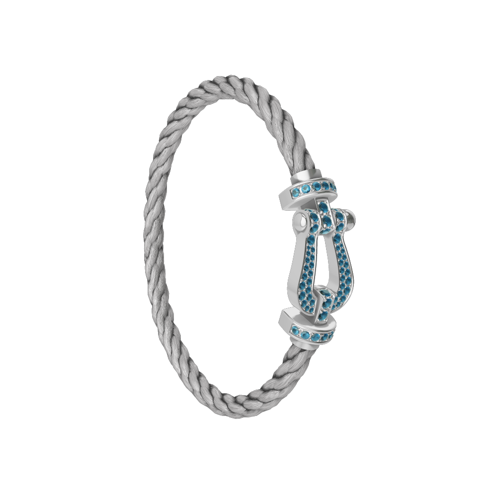 FRED FORCE 10 BRACELET LARGE MODEL Stainless steel and gold plating WHITE GOLD BLUE TOPAZ PAVED