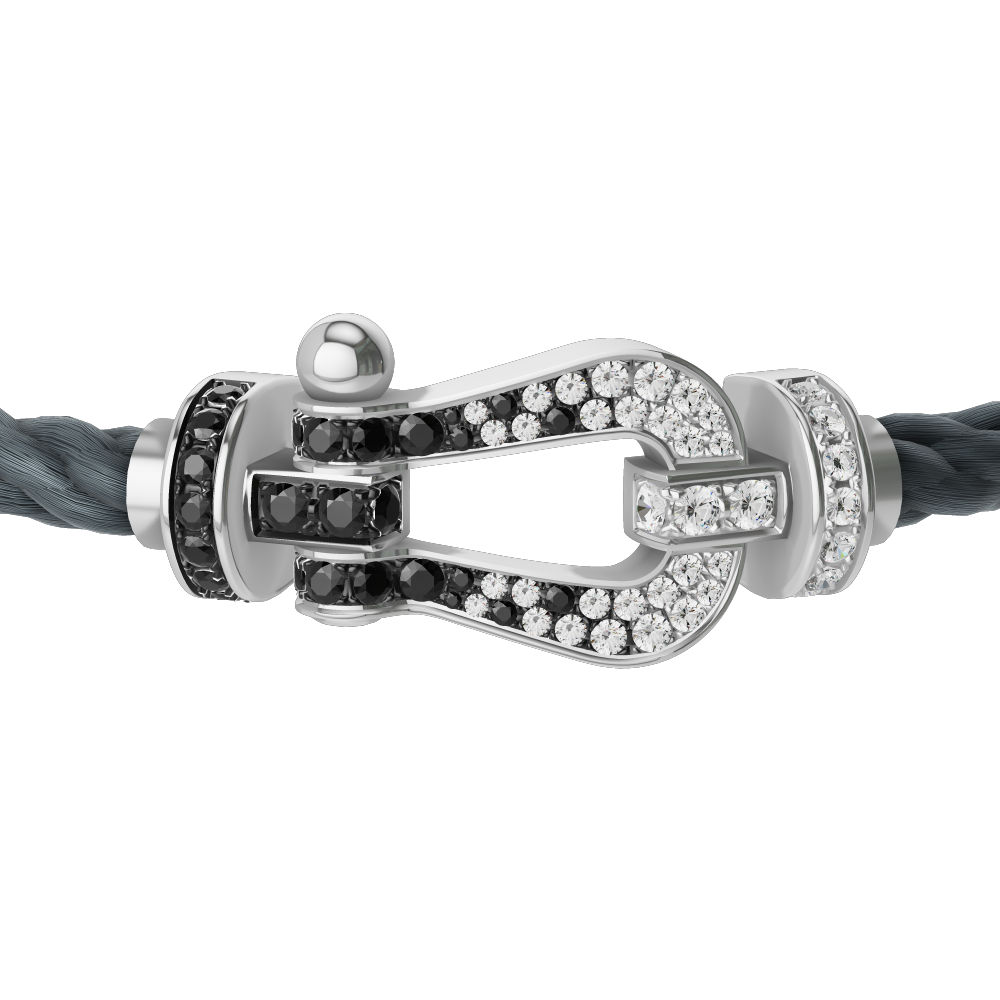 FRED FORCE 10 BRACELET Stainless steel and gold plating WHITE GOLD AND BLACK AND WHITE DIAMONDS LARGE MODEL