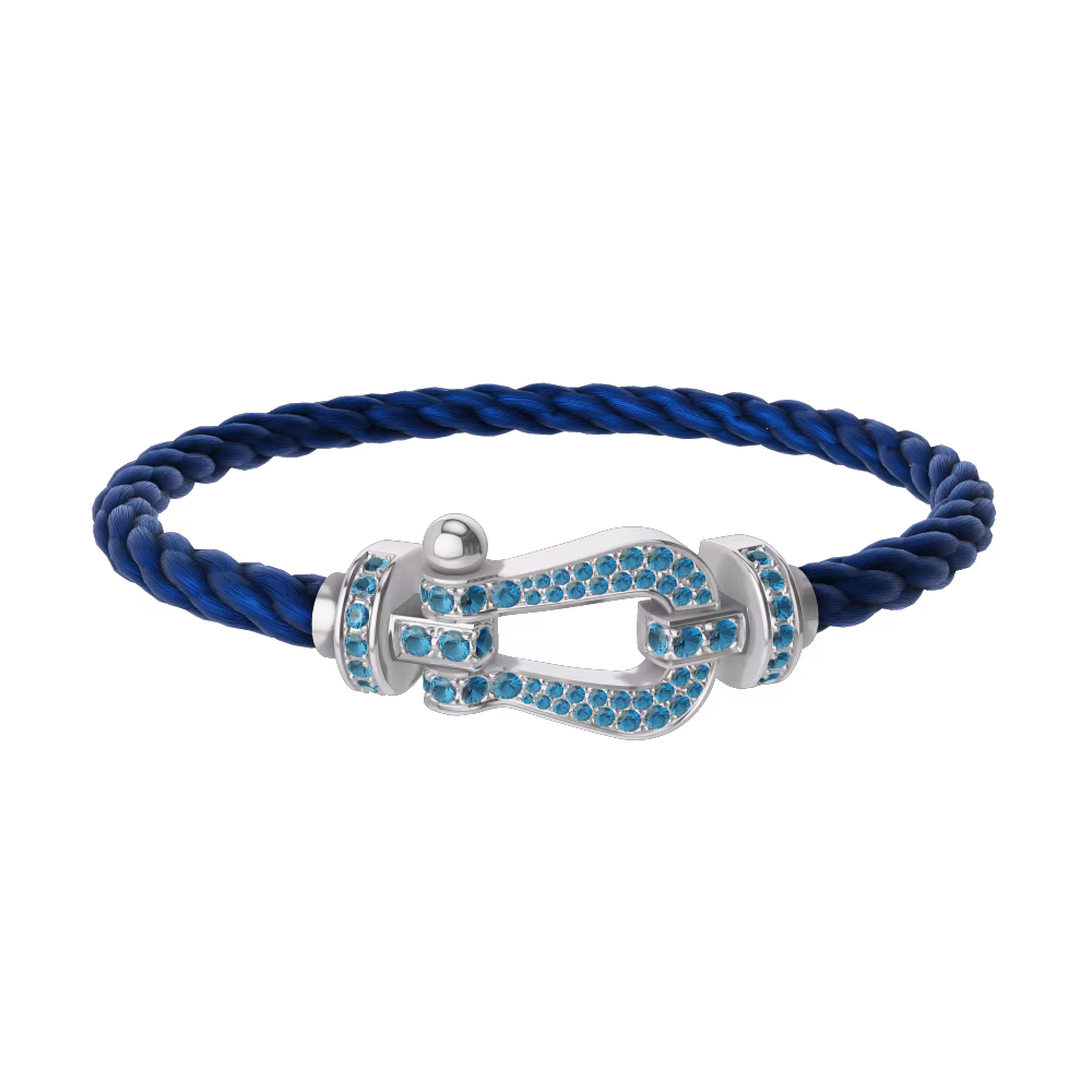 FRED FORCE 10 BRACELET LARGE MODEL Stainless steel and gold plating WHITE GOLD BLUE TOPAZ PAVED