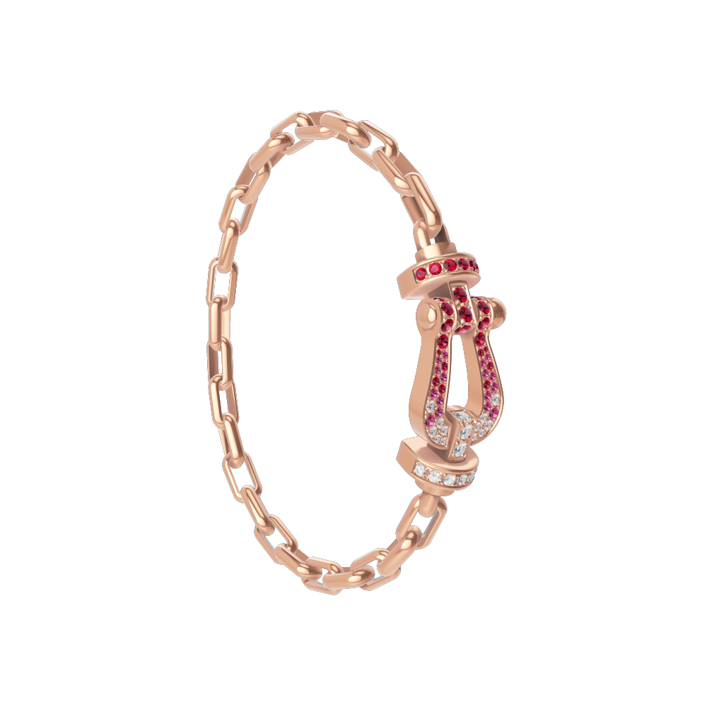 FRED FORCE 10 BRACELET Stainless steel and gold plating PINK GOLD AND SAPPHIRE, RUBIES, DIAMONDS LARGE MODEL