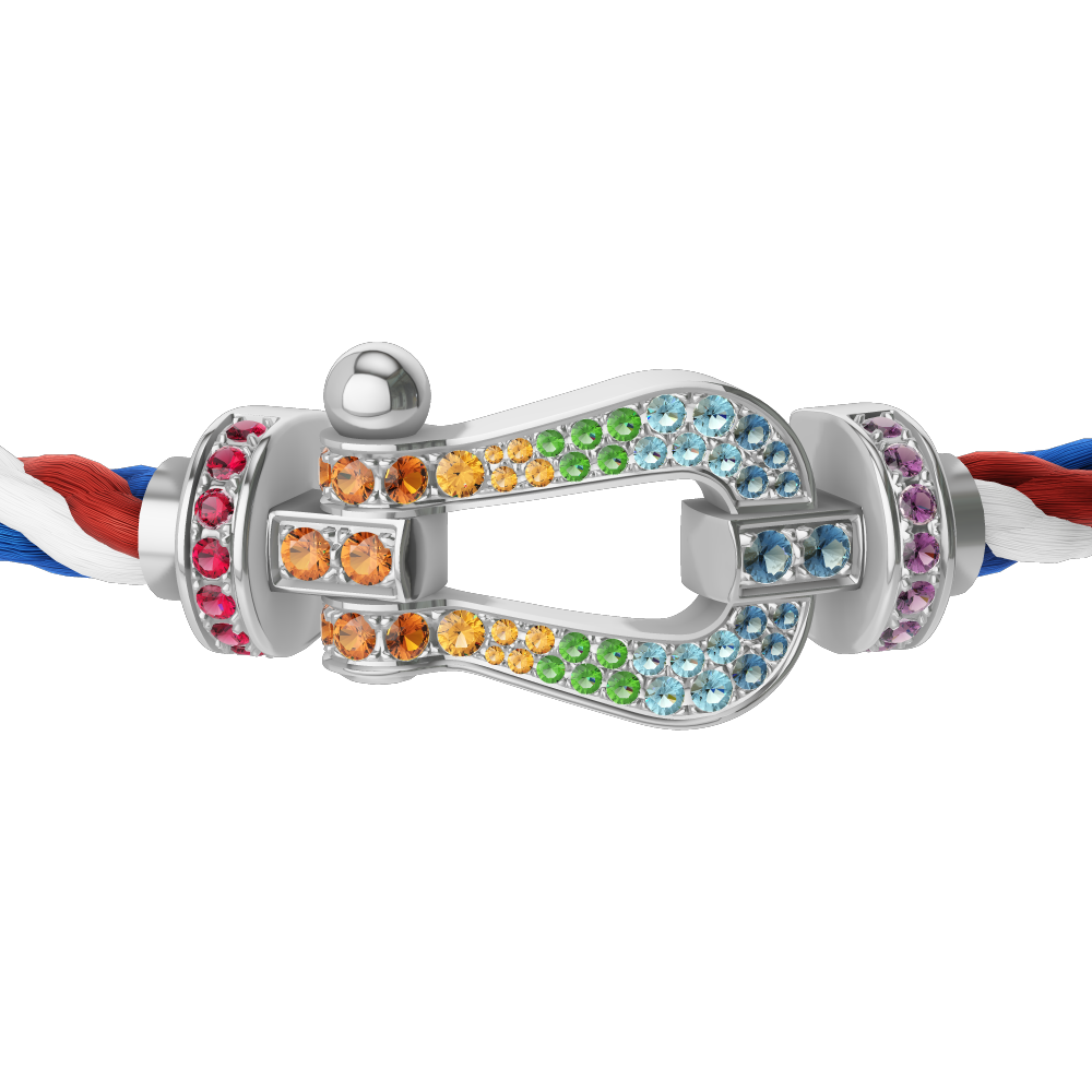 FRED FORCE 10 BRACELET Stainless steel and gold plating WHITE GOLD AND COLORED STONES LARGE MODEL