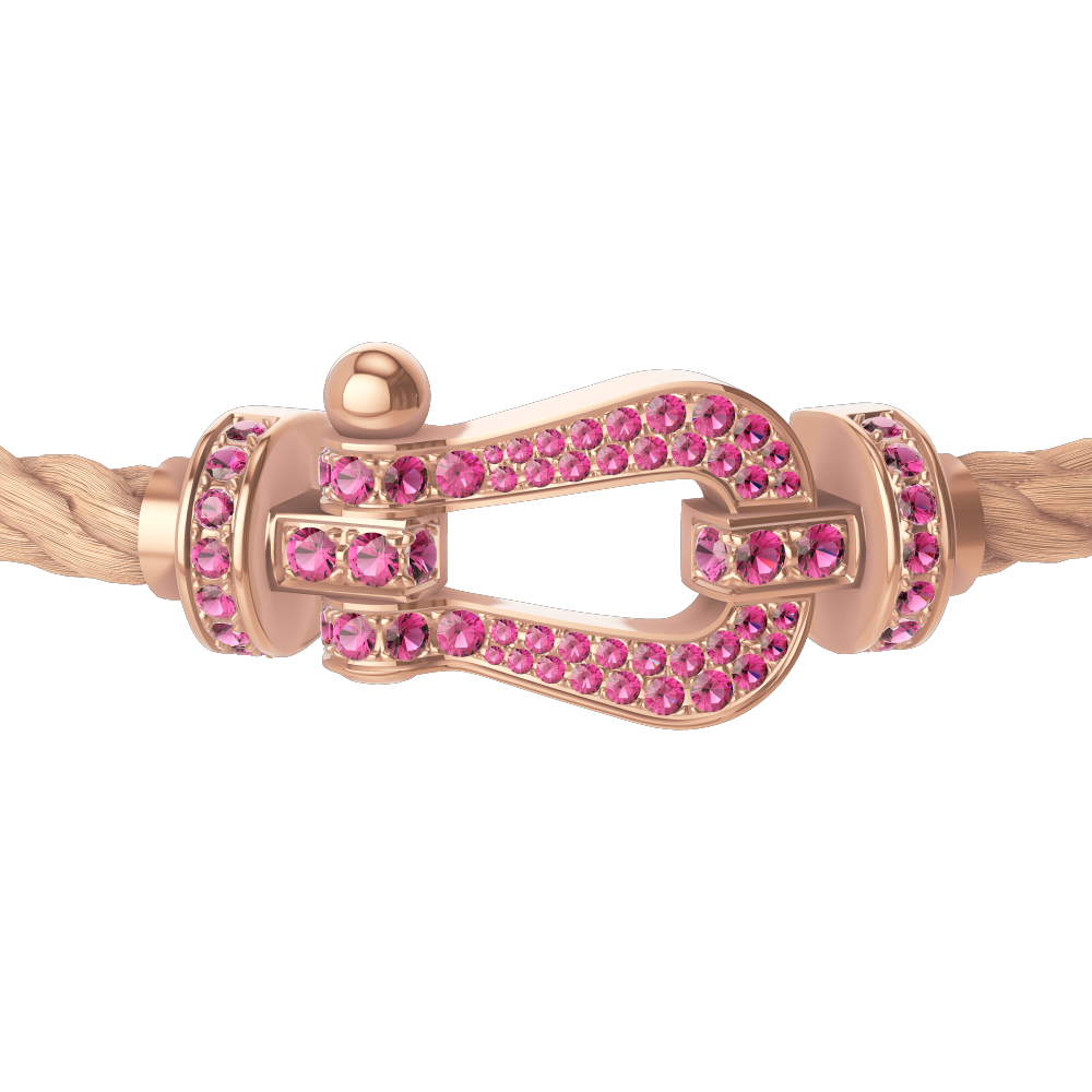 FRED FORCE 10 BRACELET Stainless steel and gold plating PINK GOLD AND PINK SAPPHIRES LARGE MODEL