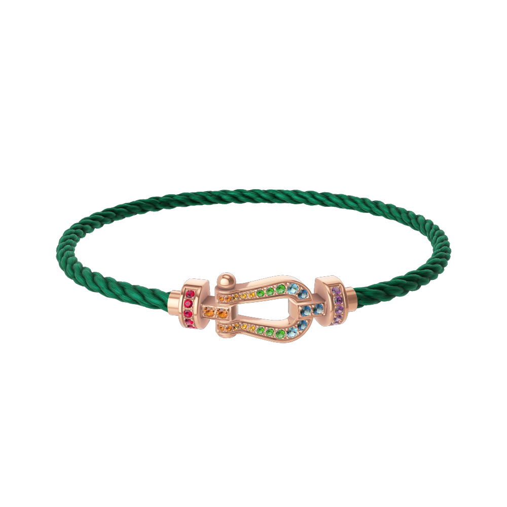 FRED FORCE 10 BRACELET Stainless steel and gold plating PINK GOLD AND COLORED STONES MEDIUM MODEL